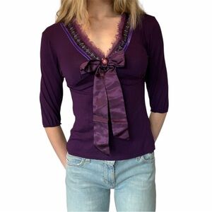 It’s Paris French brand purple babydoll top with satin bow and velvet trim